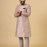 Stunning Rose Gold Banarasi Brocade Achkan | Father Son Combo | Perfect for Grooms Achkan